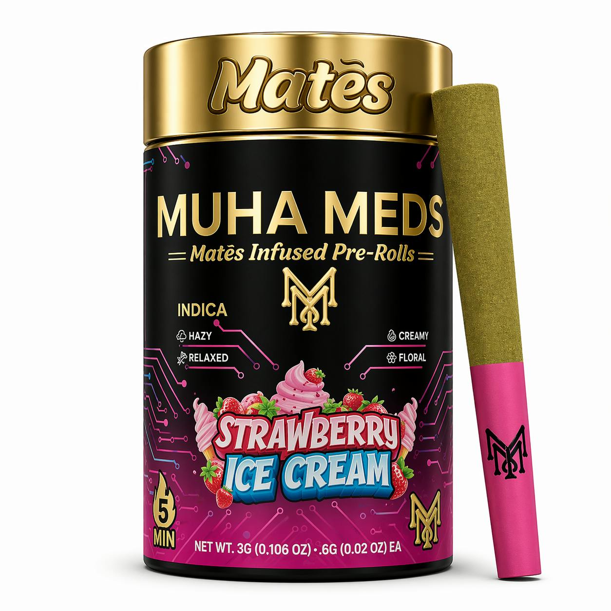 Muha Mates - 5-Pack .6g Infused Prerolls - Strawberry Ice Cream
