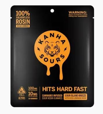 Product 10mg Sativa Sour Island Breeze Solventless Rosin Sour Gummies 10pk /20 servings