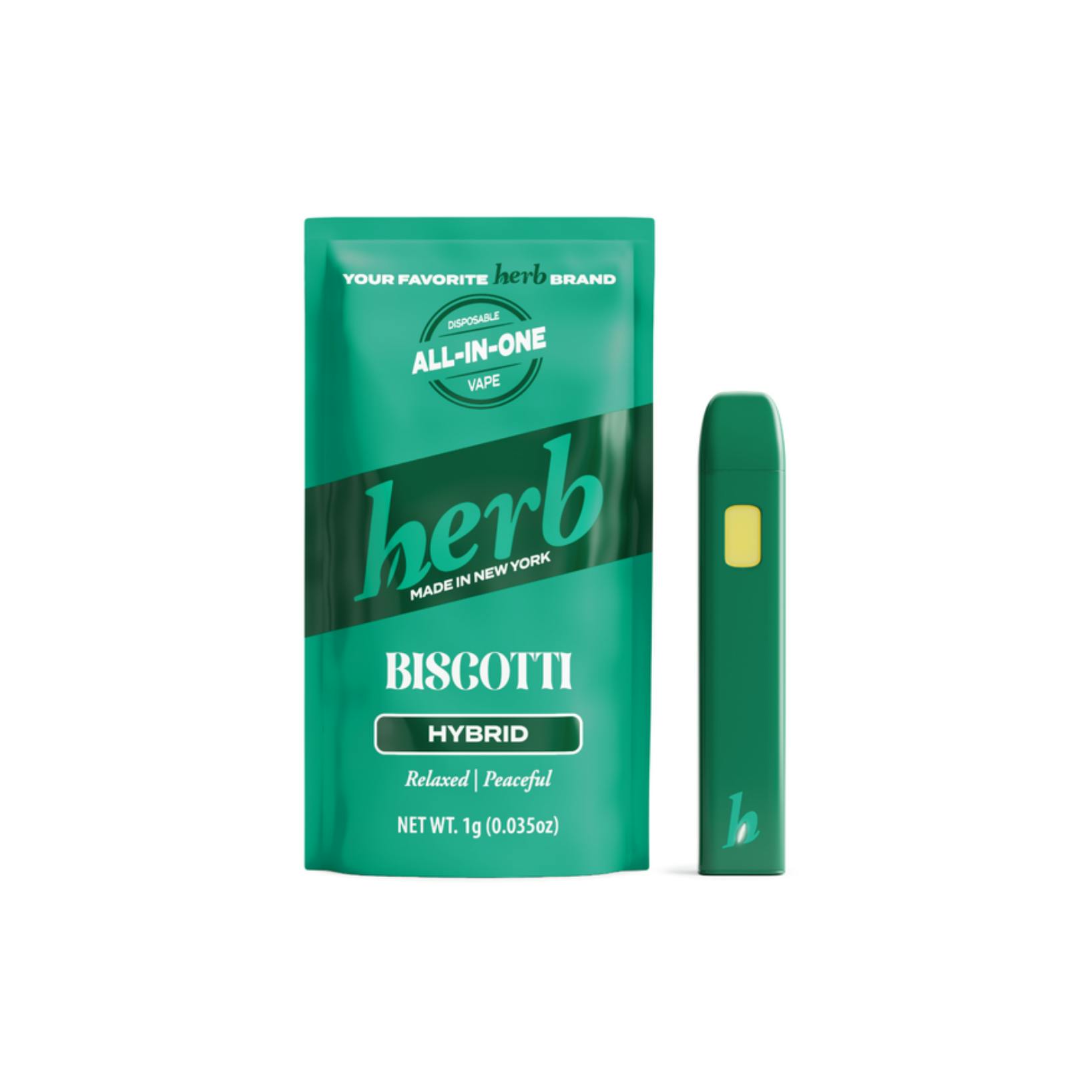 Herb - Biscotti Disposable Vape - 1gHerbHybridTHC: 82.08%TERPS: 5.64%4th of July Weekend! Spend $550 Get $105 off+6