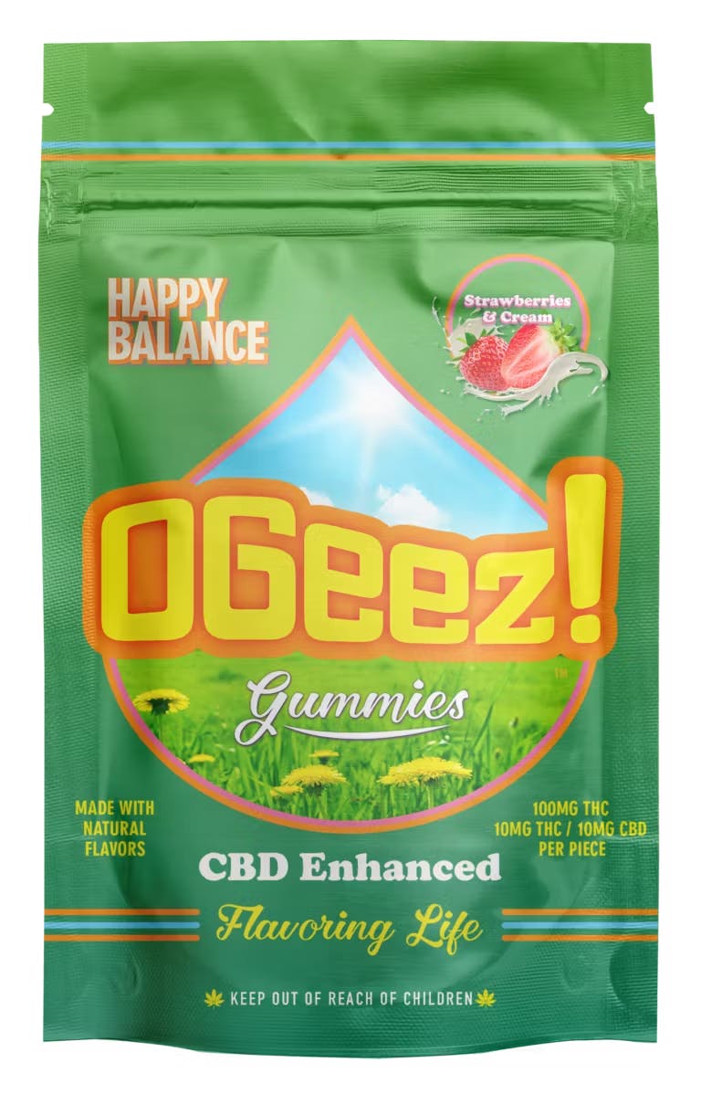 OGeez Strawberries and Cream 1:1 Happy Balance Gummies 10mg 10pk