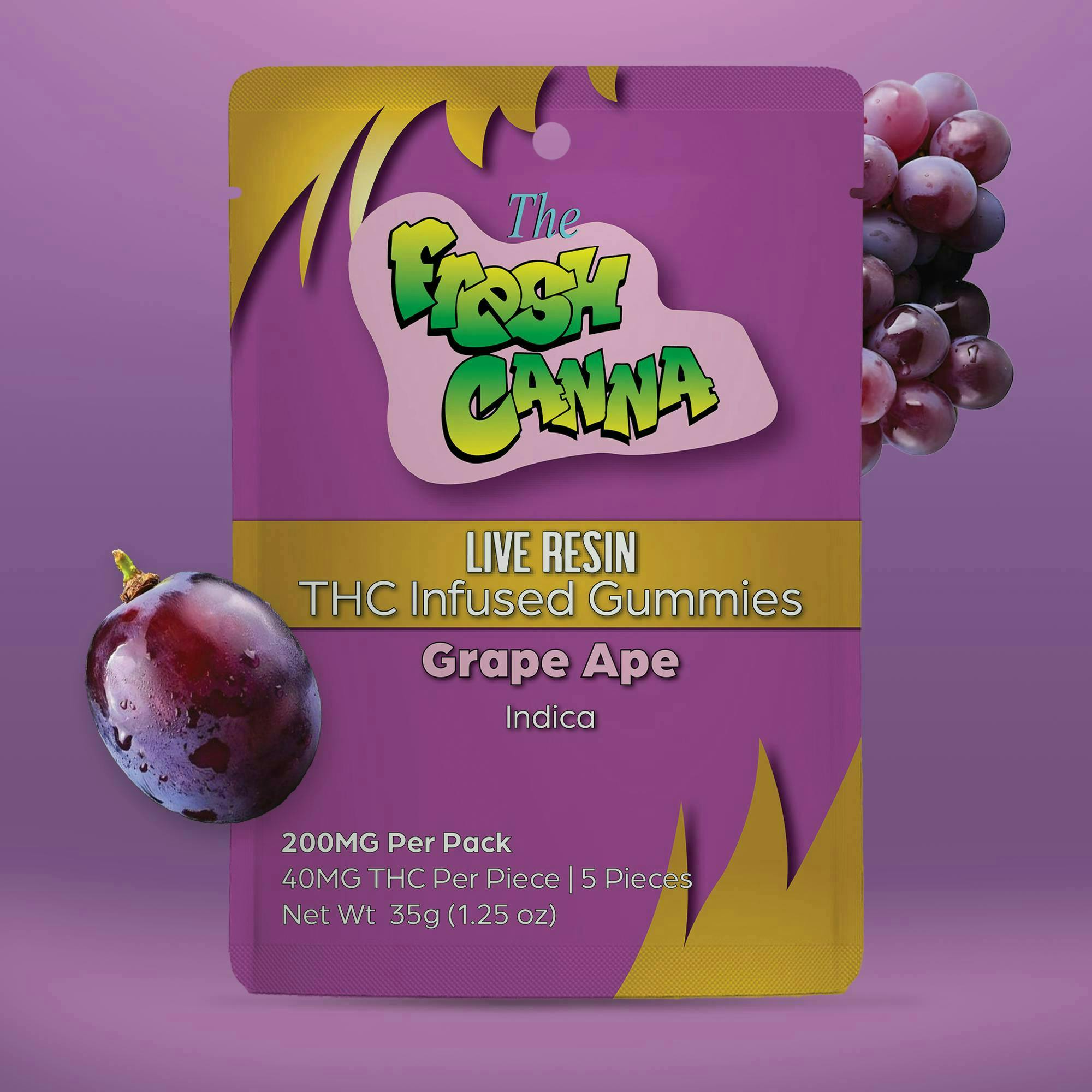 Product: Fresh Canna | Grape Ape | Live Resin Gummies | 200mg | Indica