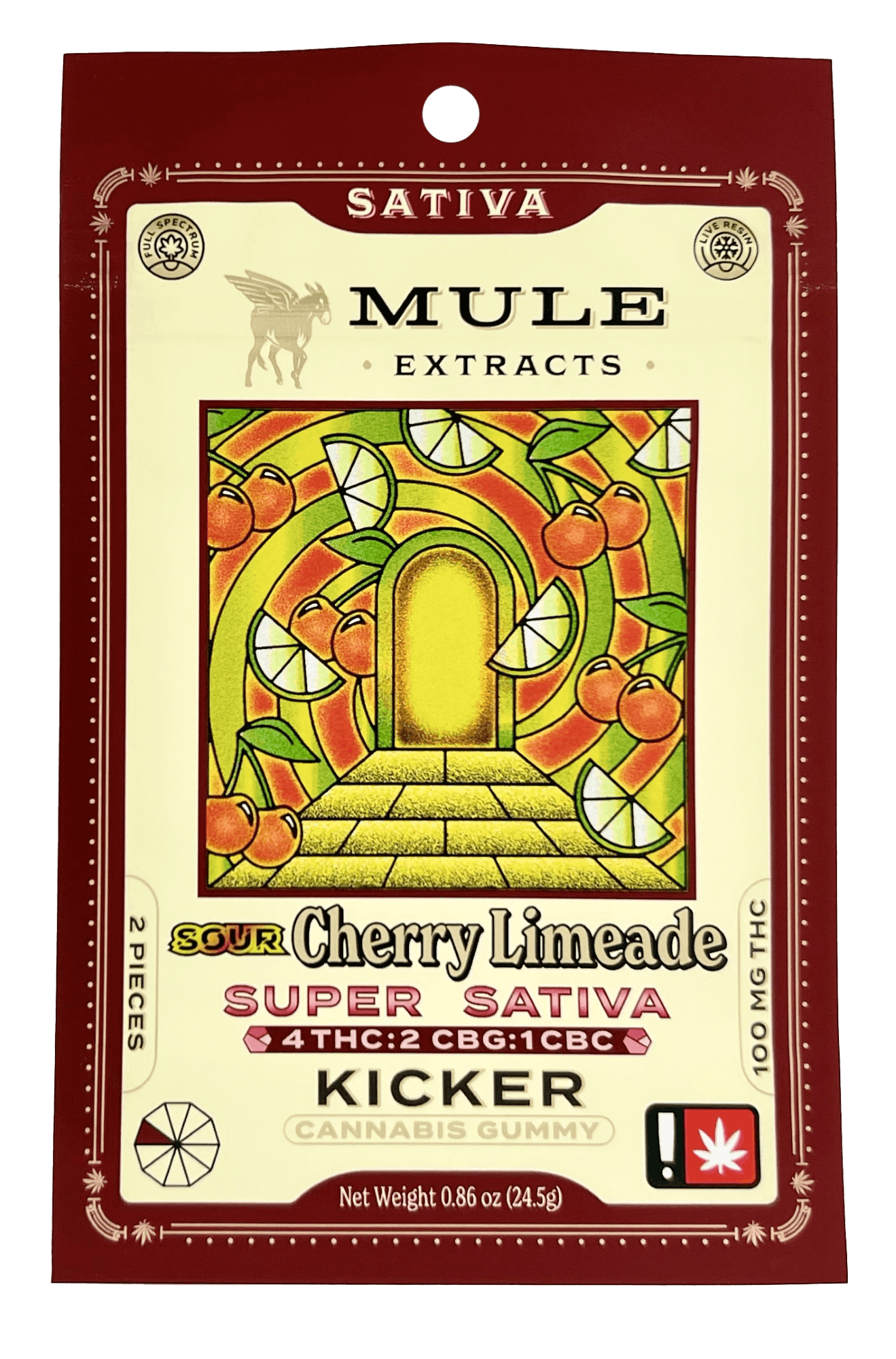 Photo of Sour Cherry Limeade 4:2:1 THC:CBG:CBC 2 piece Kicker Gummy 100MG (Mule)