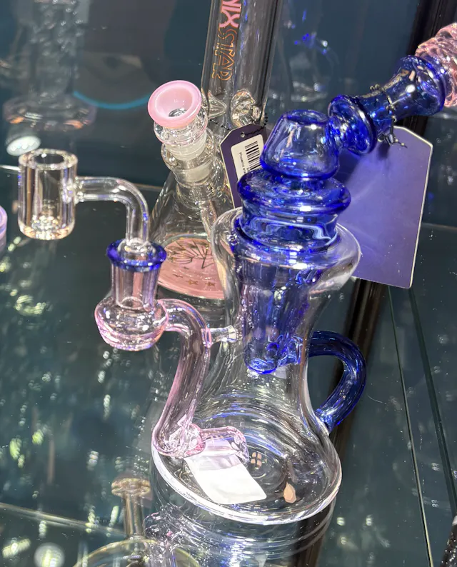 Glass Phoenix Star 7.5" Klein Recycler - Blue/Pink (glassware)