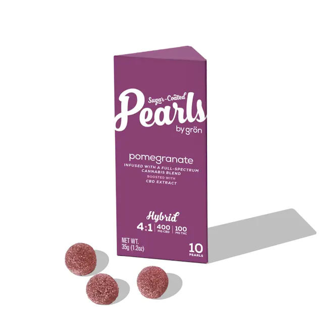 Grön Pearls Pomegranate 4 CBD : 1 THC 10pk/100mg (hybrid, gummies, 2.8g)