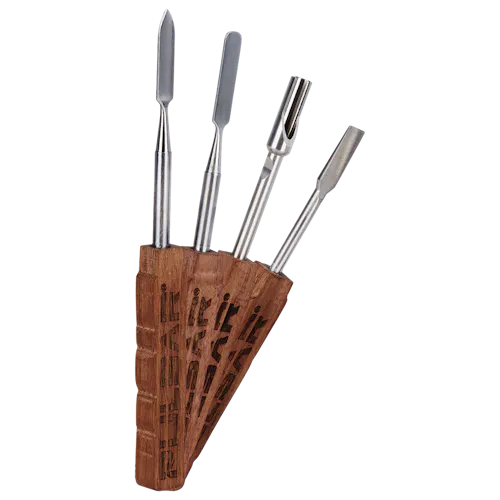 Pulsar – Wooden Dab Tool | Stainless Steel Tip Assortment | 4ct Bundle-active