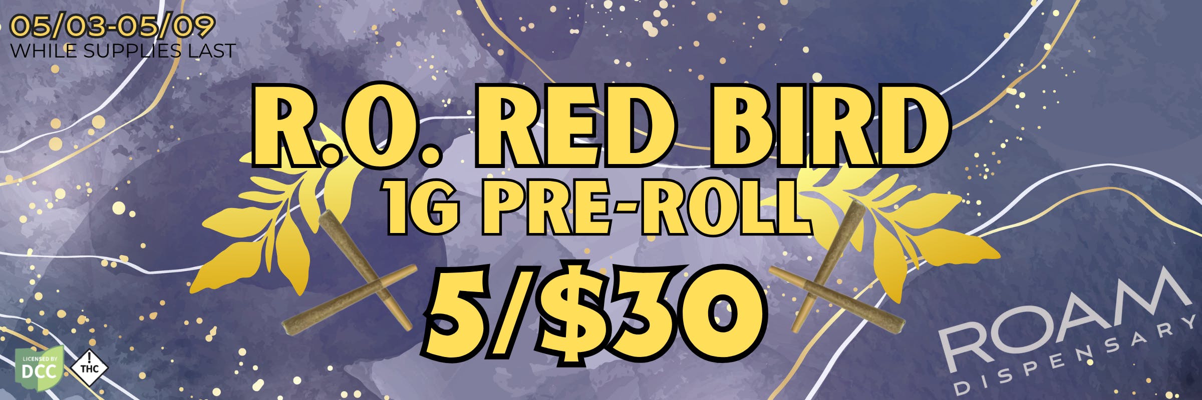 R.O. Red Bird 5 for $30 1g Pre-Rolls