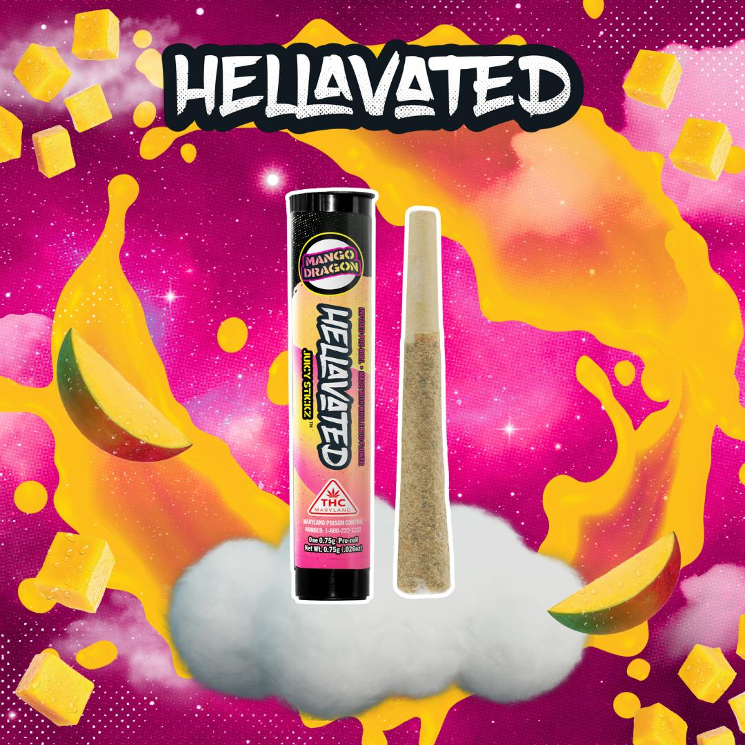 Hellavated Hellavated | Juicy Stickz Infused Pre-Roll | Mango Dragon |  0.75g - Star Buds Cannabis Dispensaries Cannabis Dispensary in NY, MD, MS,  IL, OK