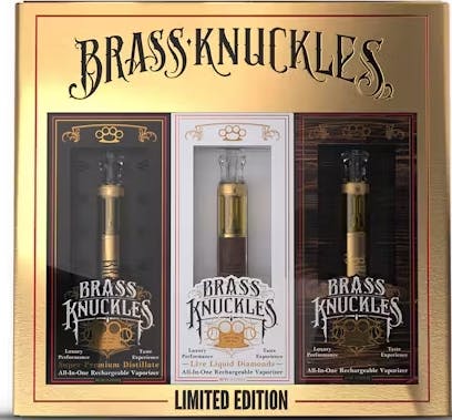 Brass Knuckles Limited Edition AIO Vape 3 Pack | 1g Each 3 Pack Distillate-Liquid Diamonds-Live Resin | East Coast Sour Diesel / Acapulco Gold / Super Lemon Haze