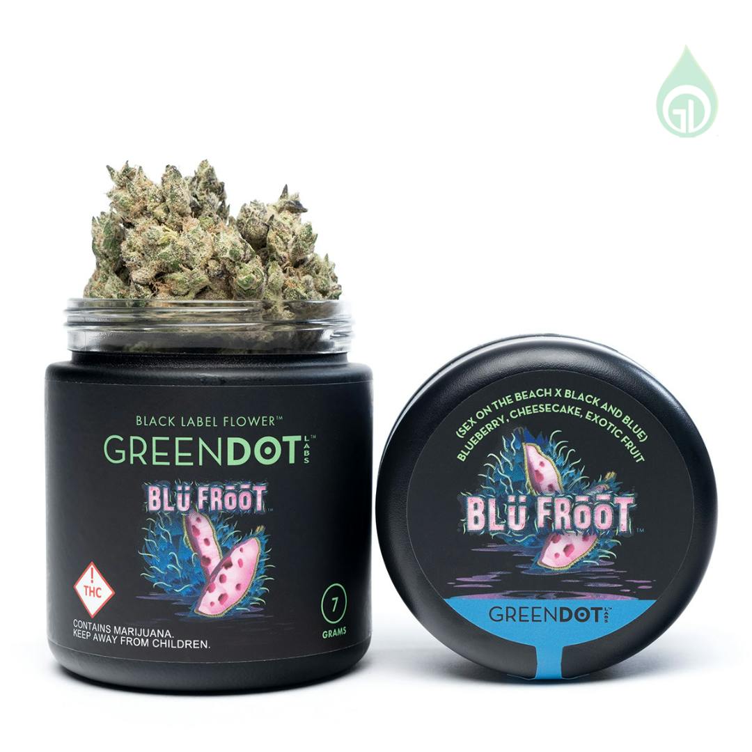ボンボネロ　BONBONERO 畜光ブルー　グリーン‼️ Green Dot – Pre-Packed – Blu Froot Flower (I) 1/8oz Flower | Green