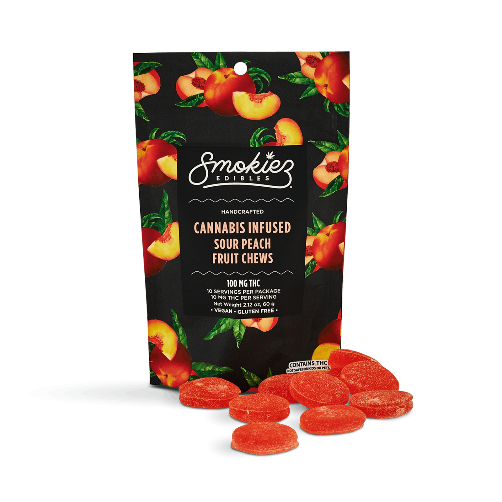Sour Peach Fruit Chews 100mg in Zips on 106th