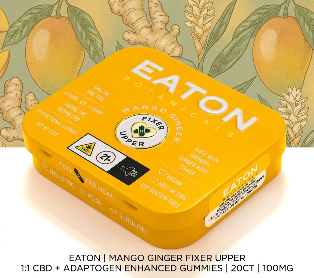 Product Eaton | Mango Ginger Fixer Upper | 1:1 CBD + Adaptogen Enhanced Gummies | 20ct | 100mg