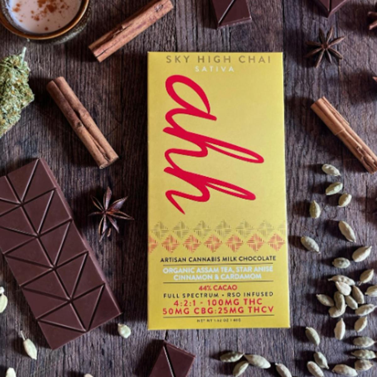 Photo of Ahh 4:2:1 Sky High Chai Cinnamon & Cardamom Milk Chocolate Bar 100mg 20pk (THC:CBG:THCV)