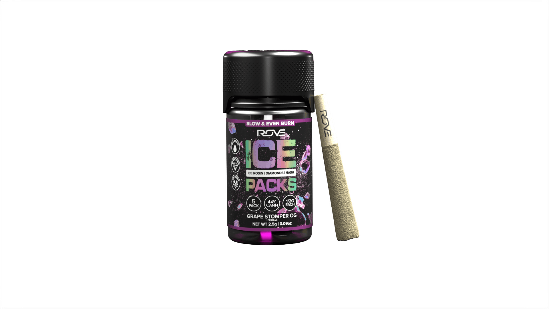ROVE- ICE PACK-0.5g Infused Pre-Roll 5pk (2.5g)- GRAPE STOMPER OG