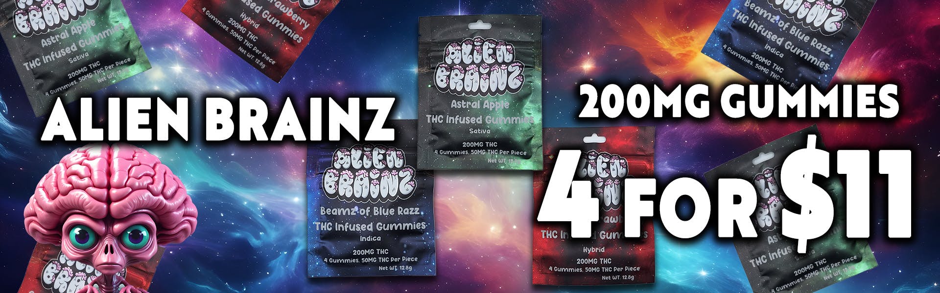 Alien Brainz 200MG Gummies - 4 for $11