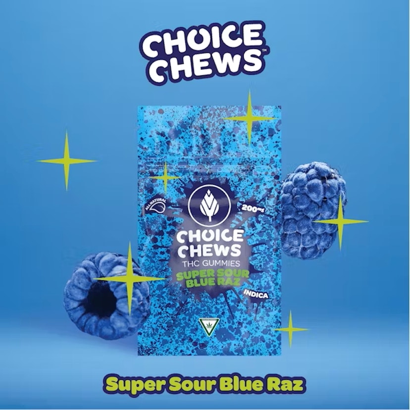 Choice Chews 200mg Gummies Super Sour Blue Razz