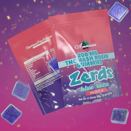 Amnesia - 200mg Zerds Hash Rosin Gummies - Blue Razz - product image at King of Budz