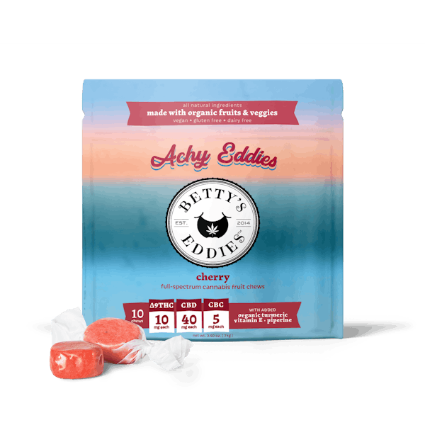 Cherry Achy Eddies Betty’s [10pk] (100mg THC/400mg CBD/50mg CBG) Pain Relief Fruit Chews