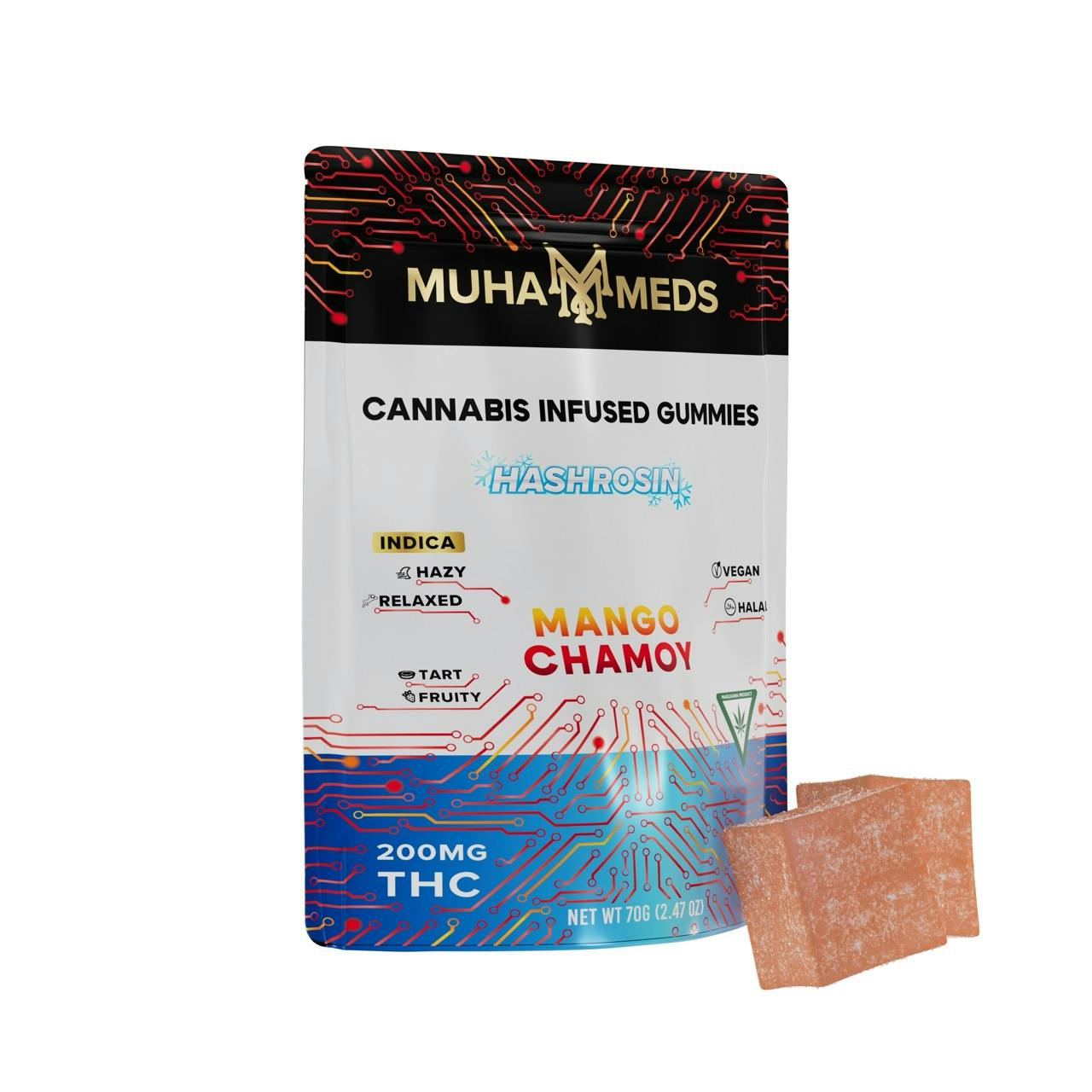 Muha Meds - Hash Rosin Gummies - (200mg) - Indica - **MANGO CHAMOY** (4/$20)