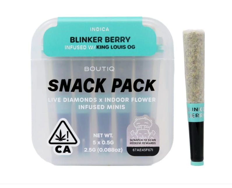 Boutiq Snackpack 5 pack infused Prerolls - Blinker Berry XKing Louis OG