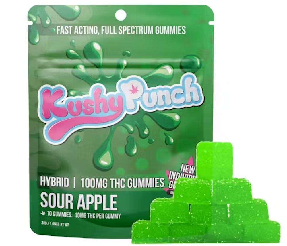 Product SIX Kushy Punch Gummies Fast Acting Full Spec - Green Apple (10pk) 100mg
