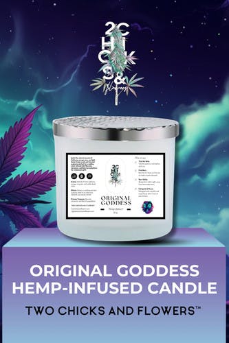 TWO CHICKS AND FLOWERS - ORIGINAL GODDESS - HEMP CANDLE 13 OZ