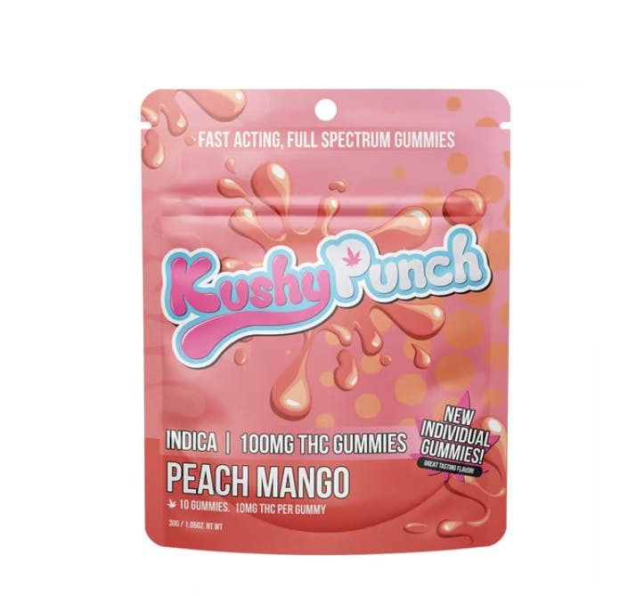 Product SIX Kushy Punch Gummies Fast Acting Full Spec - Peach Mango (10pk) 100mg