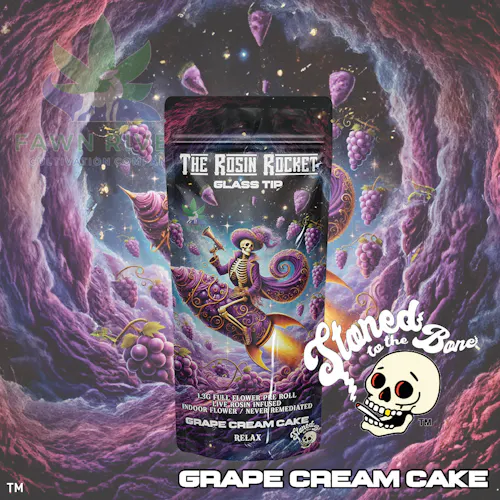 Stoned to the Bone | Grape Cream Cake  | Rosin Rocket | Infused Pre-Roll | 1.3g-active