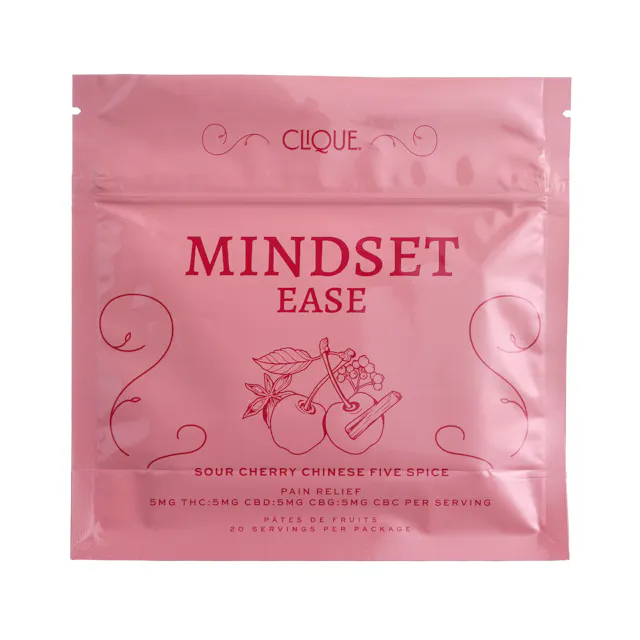 Clique Gummies Sour Cherry Chinese Five Spice - Ease 1 THC : 1 CBD : 1 CBG : 1 CBC 20pk/100mg (hybrid, 2.8g)