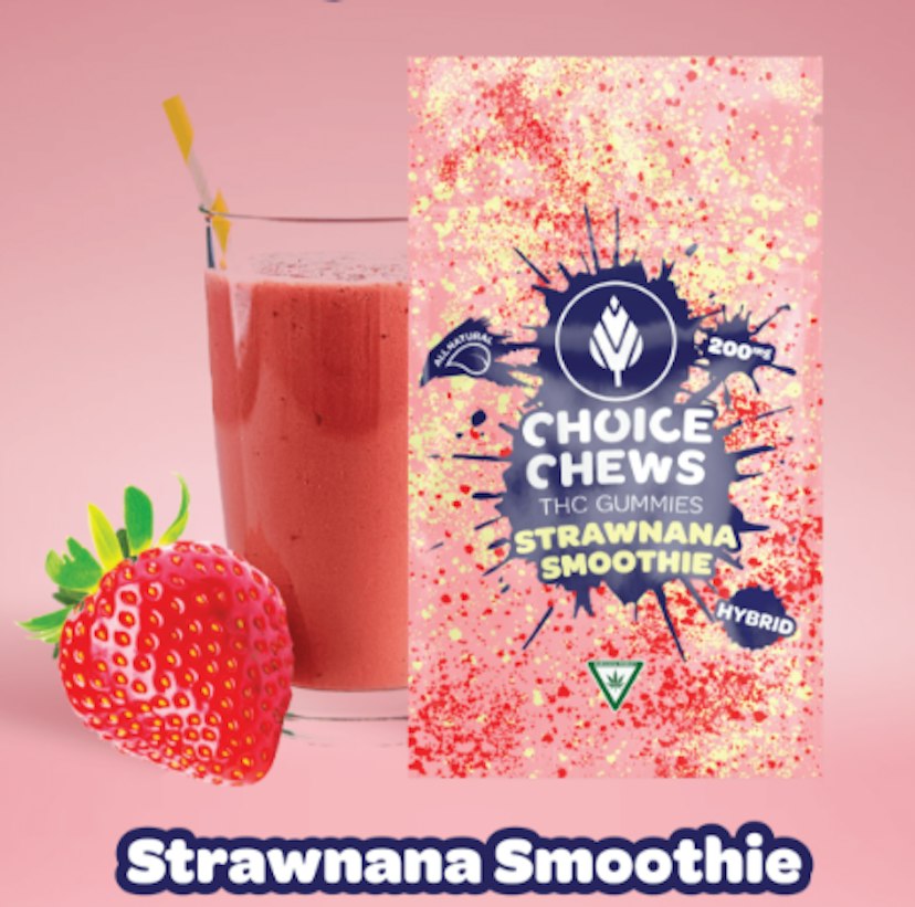 Choice Chews | 200mg THC Gummies | Strawnana Smoothie (Hybrid)