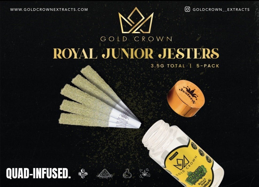 Royal Junior Jesters - 5-Pack .7g Quad Infused Prerolls - Green Crack