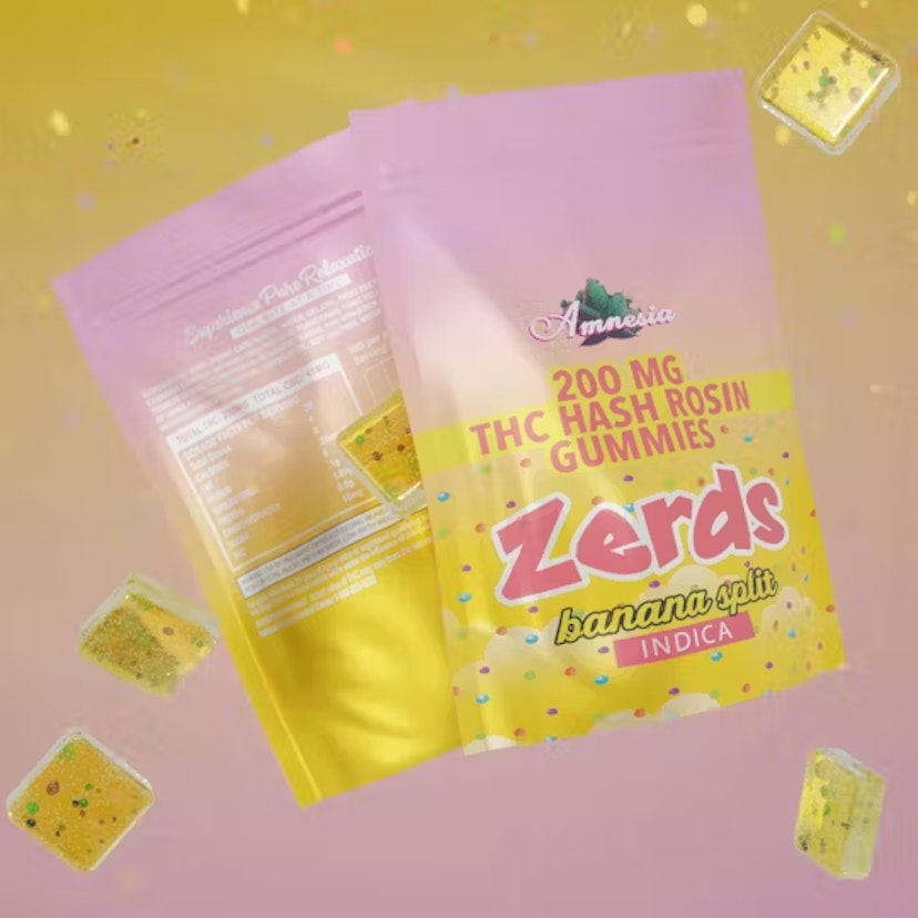 Amnesia 200mg 5pk Hash Rosin Zerds Gummies Banana Split