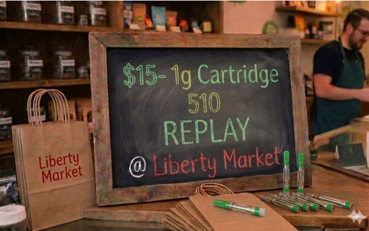 1g REPLAY vape carts $15 w/ purchase of 3 at Liberty Market Lanesborough