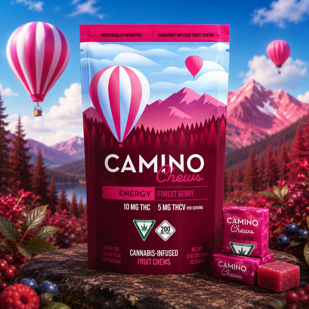 Camino - 200mg THC : 100mg THCV Chews - Forest Berry