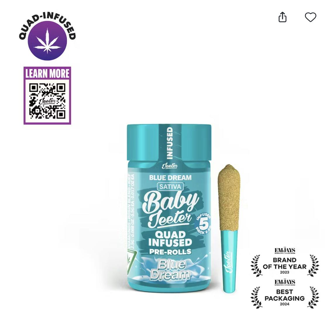 Product: Jeeter | Infused Pre-Roll 5-Pack - 2.5g - Blue ZKZ