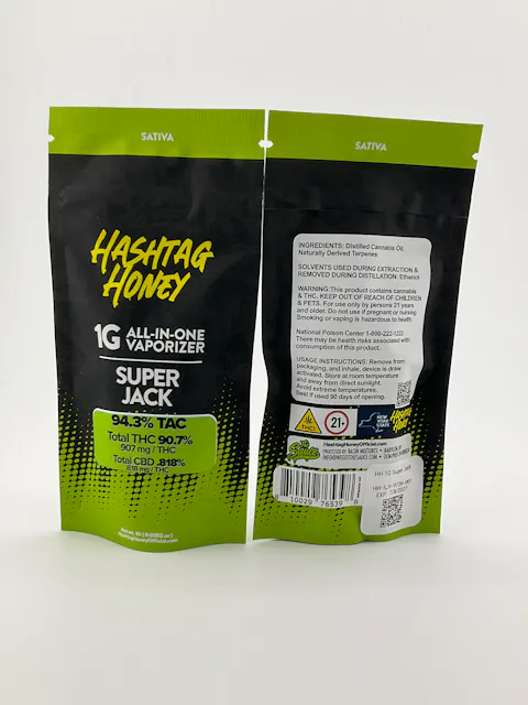 Hashtag Honey Super Jack AIO Vape 1g Sativa by Hashtag Honey, available at Purple Buds Dispensary in Jackson Heights, Queens