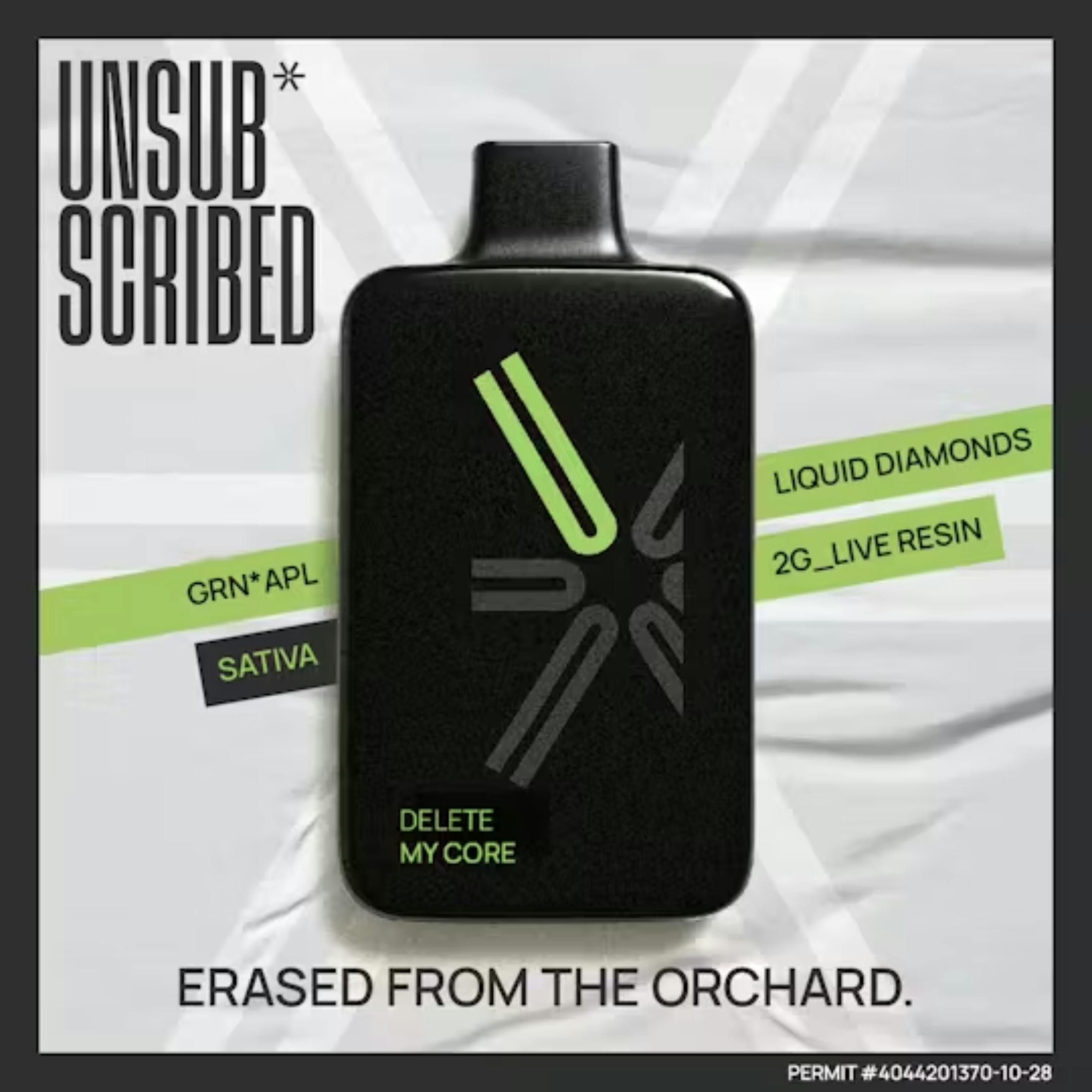 UNSUBSCRIBED | Disposable Vape | Delete My Core | 2g | First Class - Lansing