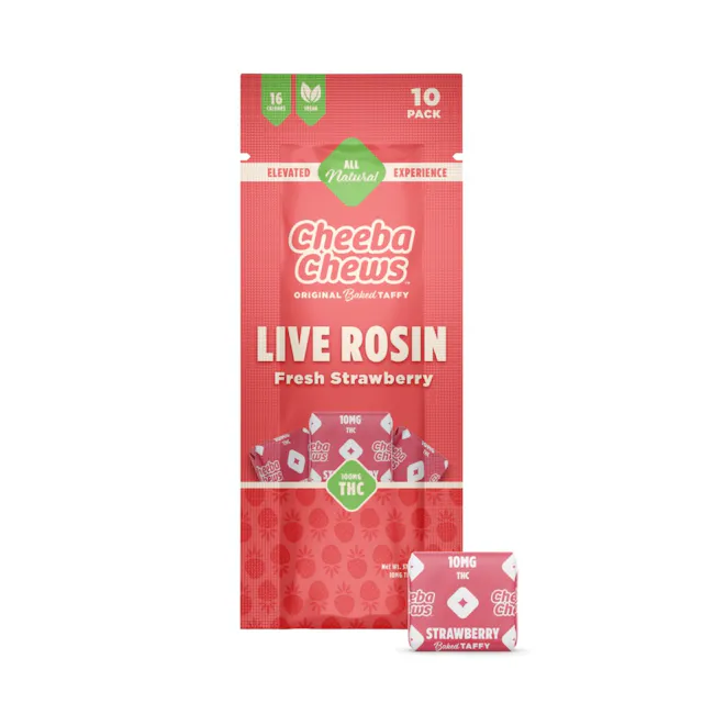Cheeba Chews Live Rosin Taffy Strawberry 10pk/100mg (hybrid, chocolates, 2.8g)