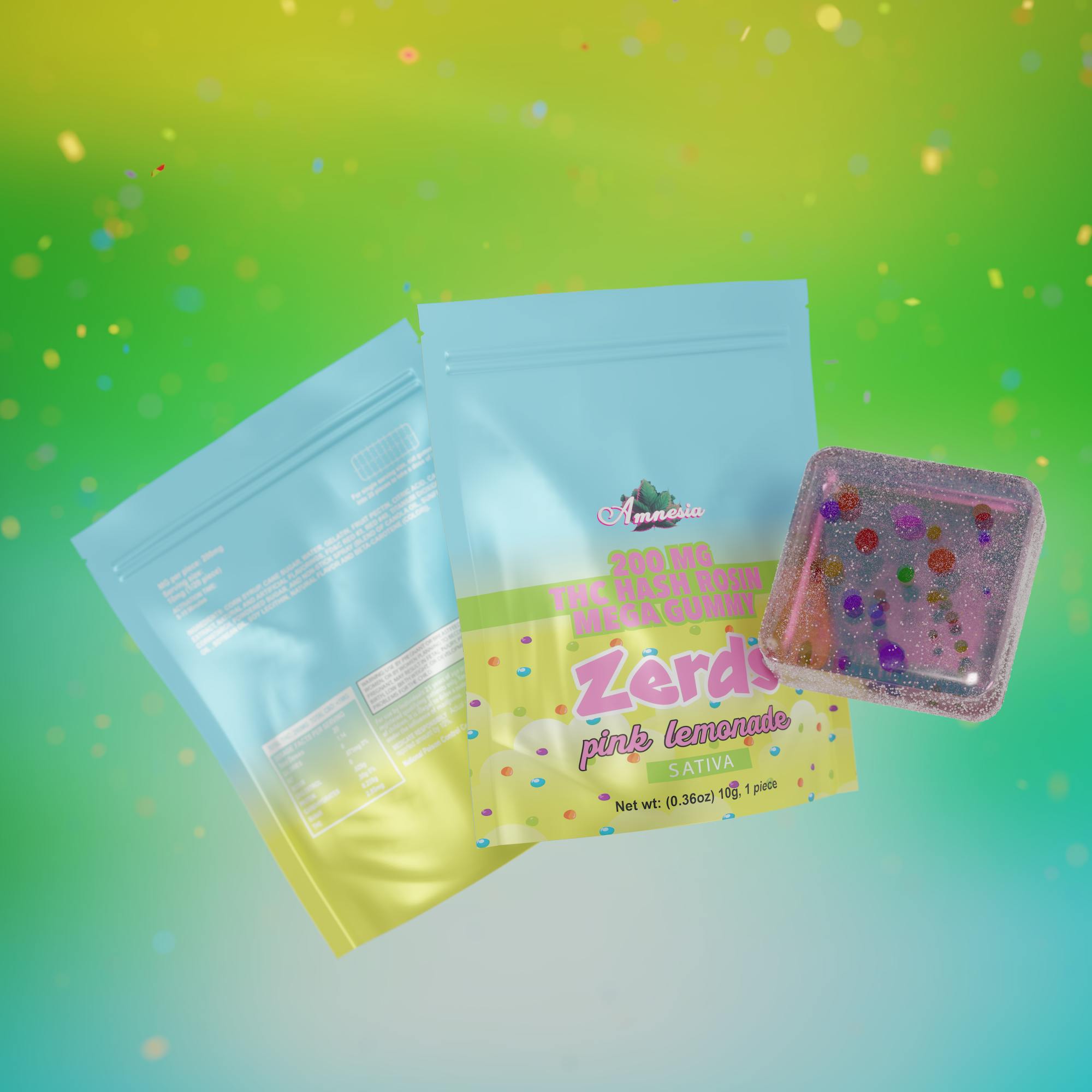 Amnesia - 200mg Zerds Hash Rosin Single Gummy - Pink Lemonade