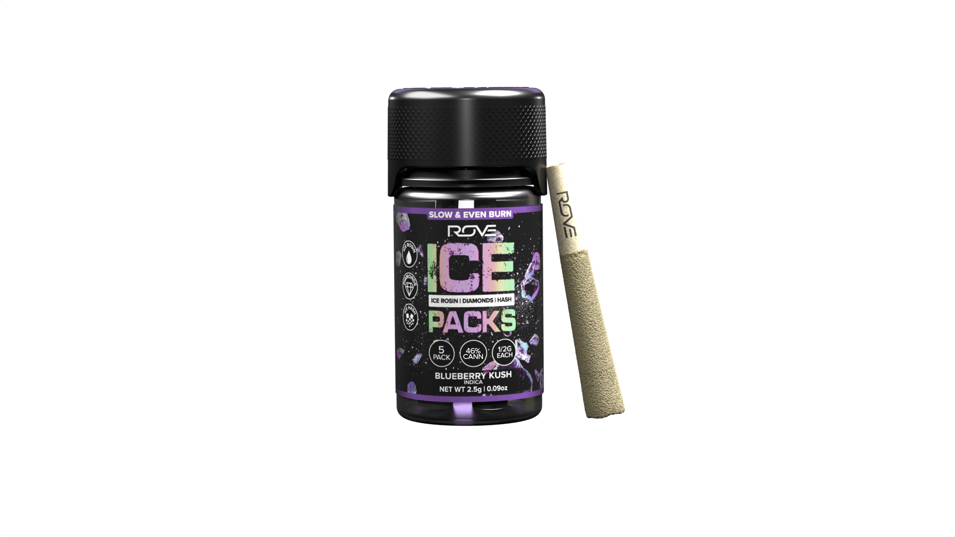 Rove | Blueberry Kush | Ice Packs | Rosin Diamond Hash Infused | 5pk | 2.5g