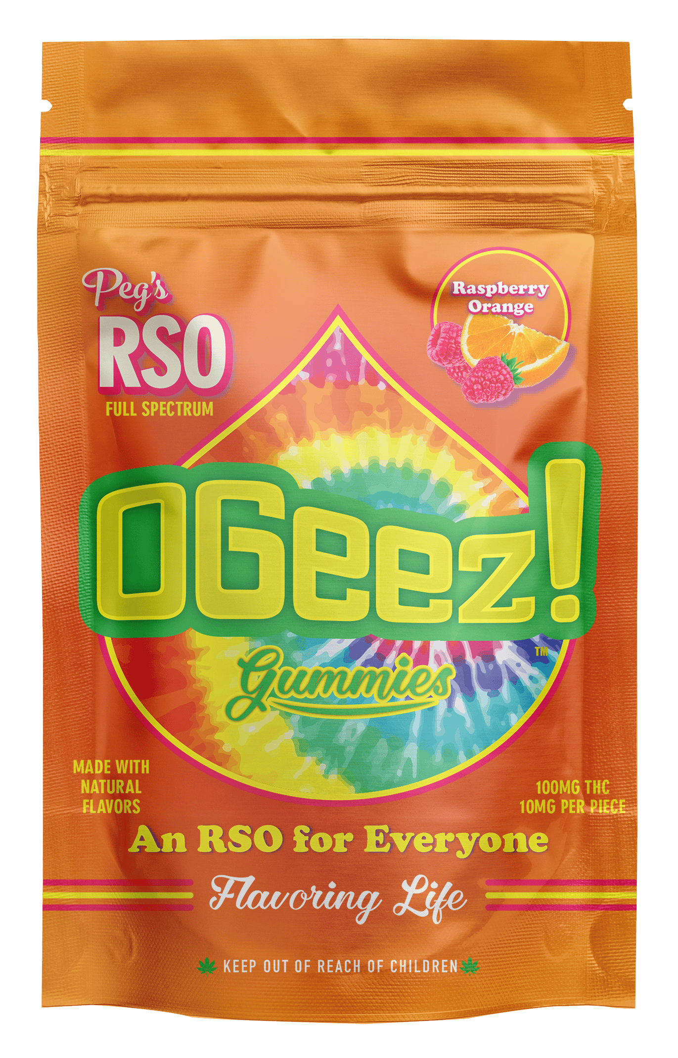 OGeez! - Peg's RSO Gummies - Raspberry Orange (H) (100mg)