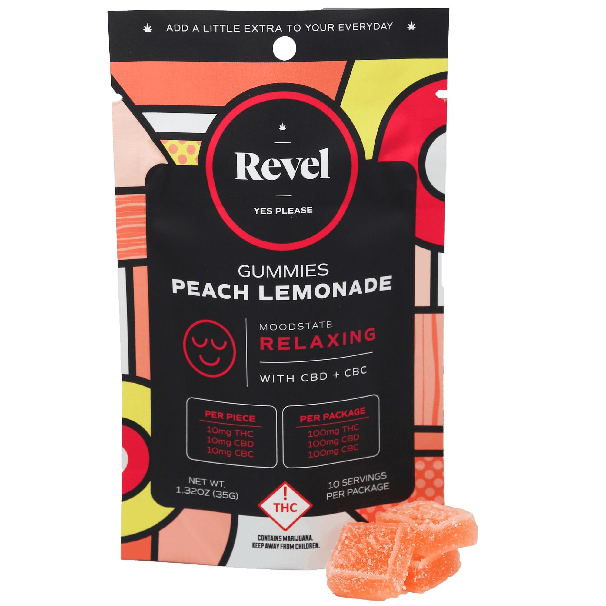 Revel Relaxed Peach Lemonade Gummies 1:1:1 100mg THC/100mg CBD