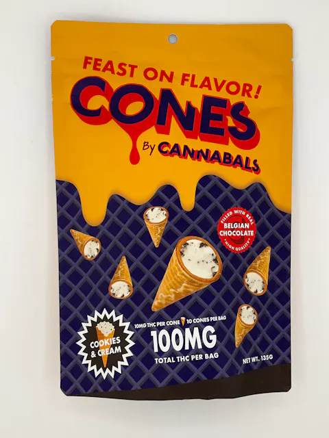 Cannabals Cookies & Cream Cones 100mg 10ct by Cannabals, available at Purple Buds Dispensary in Jackson Heights, Queens
