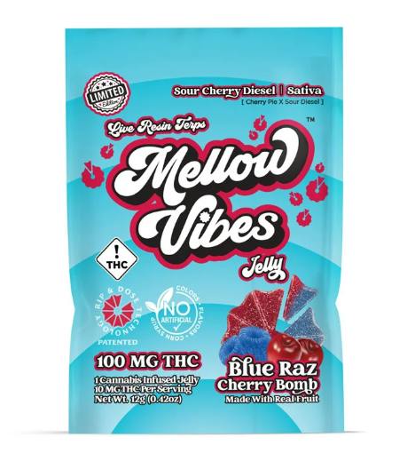 MELLOW VIBES BLUE RAZ CHERRY 100MG at Earth's Healing - River