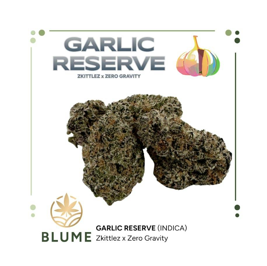 Garlic Reserve Bulk Indica by Blume – Flower at Gatsby Cannabis