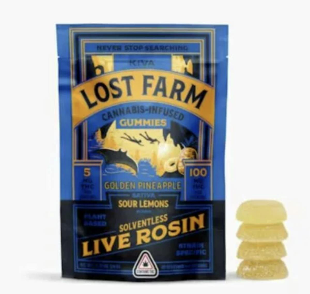 Photo of Lost Farm Sour Lemons x Golden Pineapple Live Resin Gummies 100mg 20pk