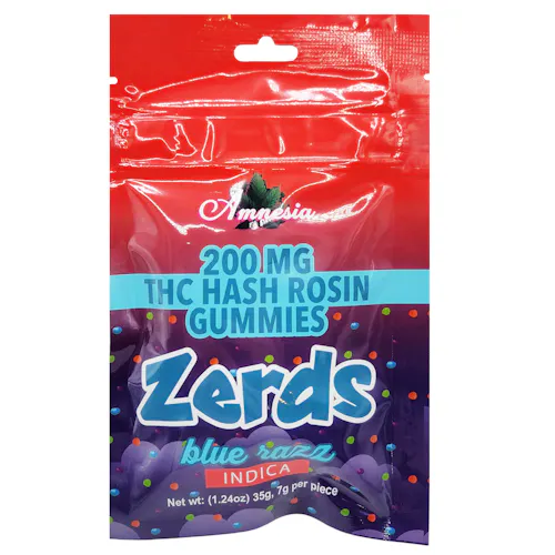 Amnesia Zerds Blue Razz Hash Rosin Gummies 200mg Rec - Exclusive