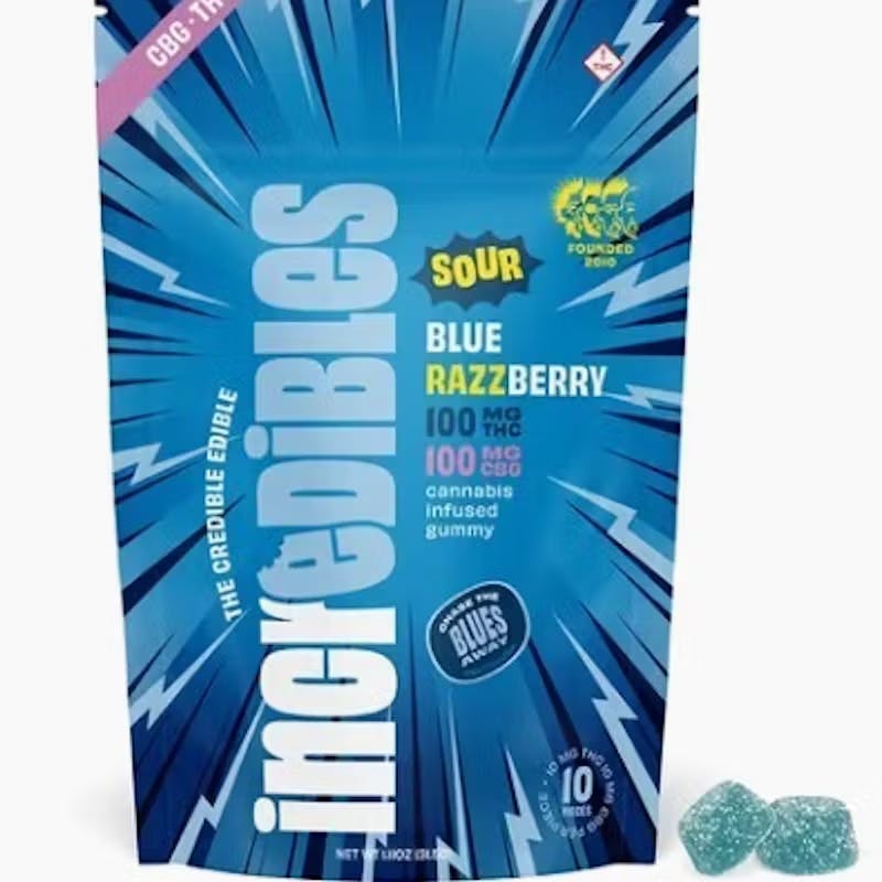 Incredibles | Sour Blue Razzberry | THC:CBG | 100mg | 10ct