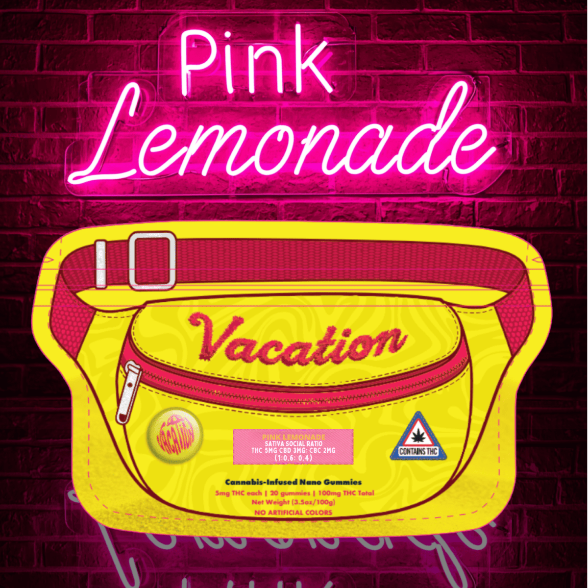 Product: Vacation | Pink Lemonade | Fast-Acting Nano Gummies - 100mg THC, 60mg CBD, 40mg CBC
