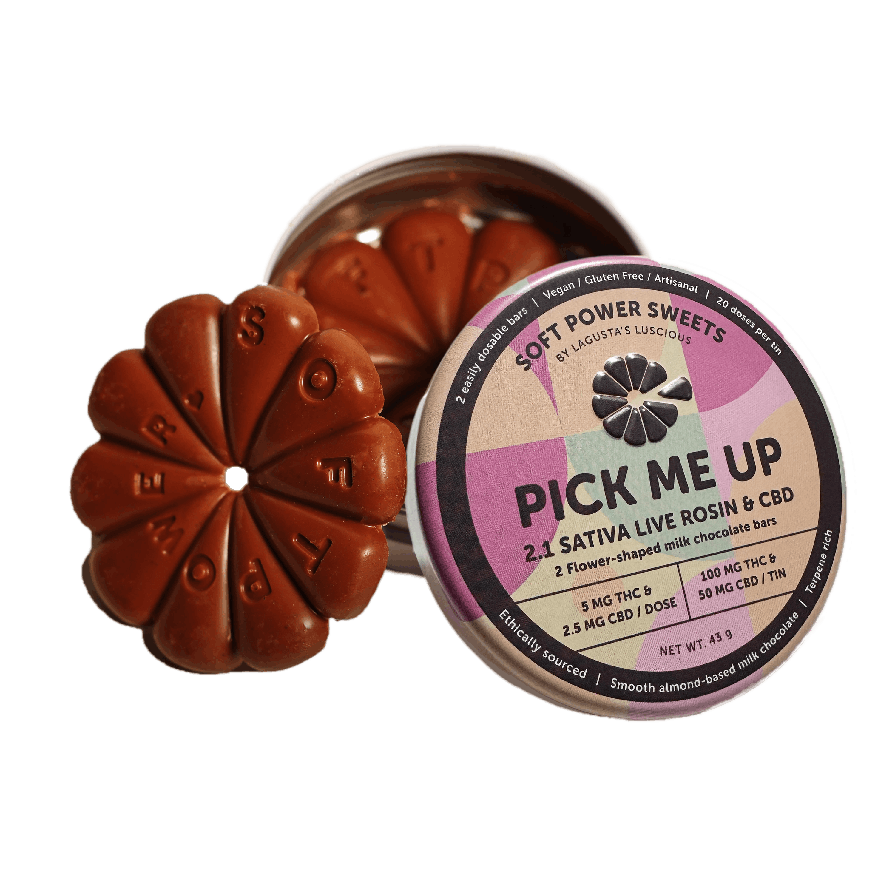 Photo of Pick Me Up Sativa Live Rosin chocolate bars 100mg 2:1 CBD