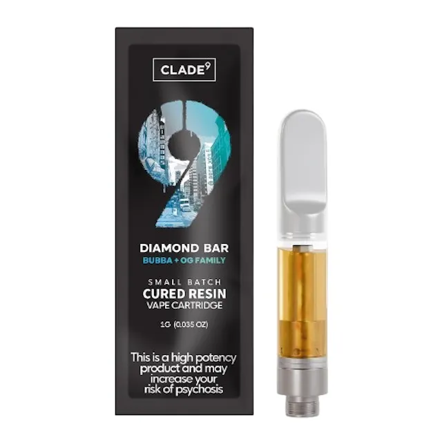 Clade9 Cured Resin Cart Diamond Bar 1g (indica, cured resin cartidge)